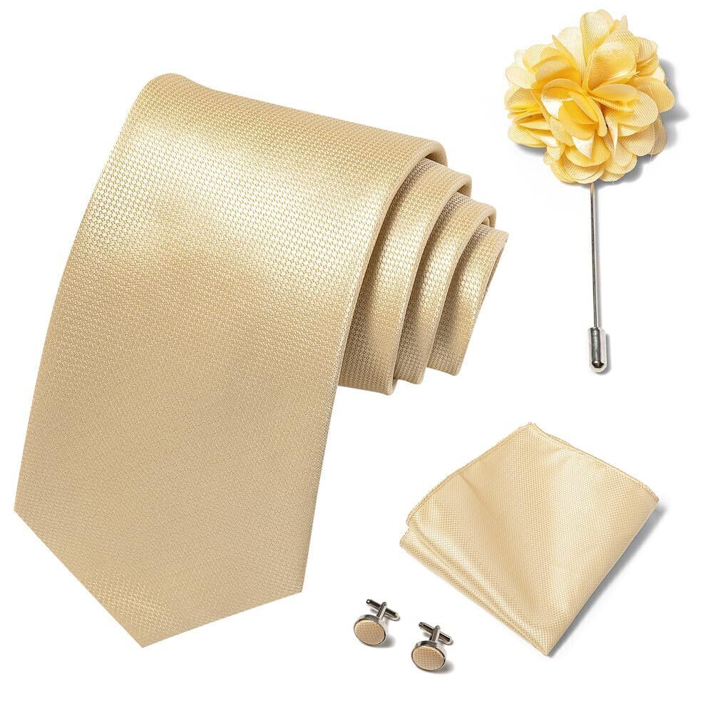 3638 Solid Color Ties Set Handkerchief Cufflinks Brooch 3.15 inches Classic